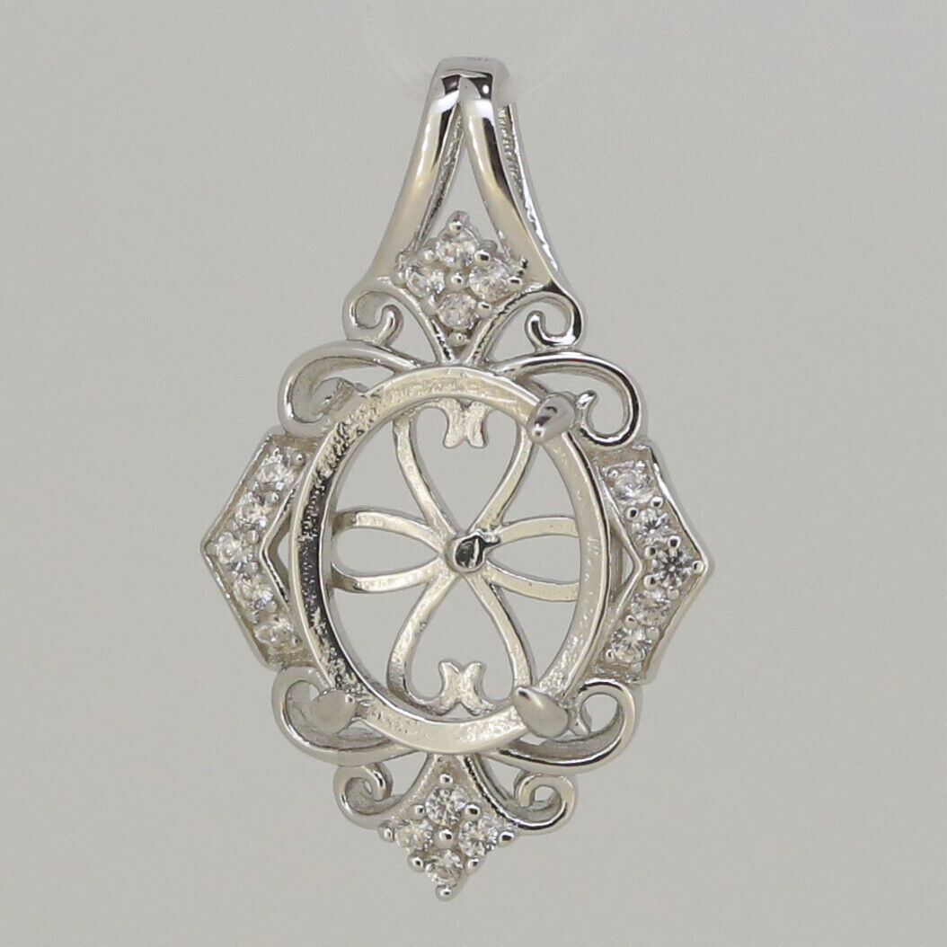 Sterling Silver Semi Mount Pendant Setting Oval OV 12x10mm White Topaz Solid
