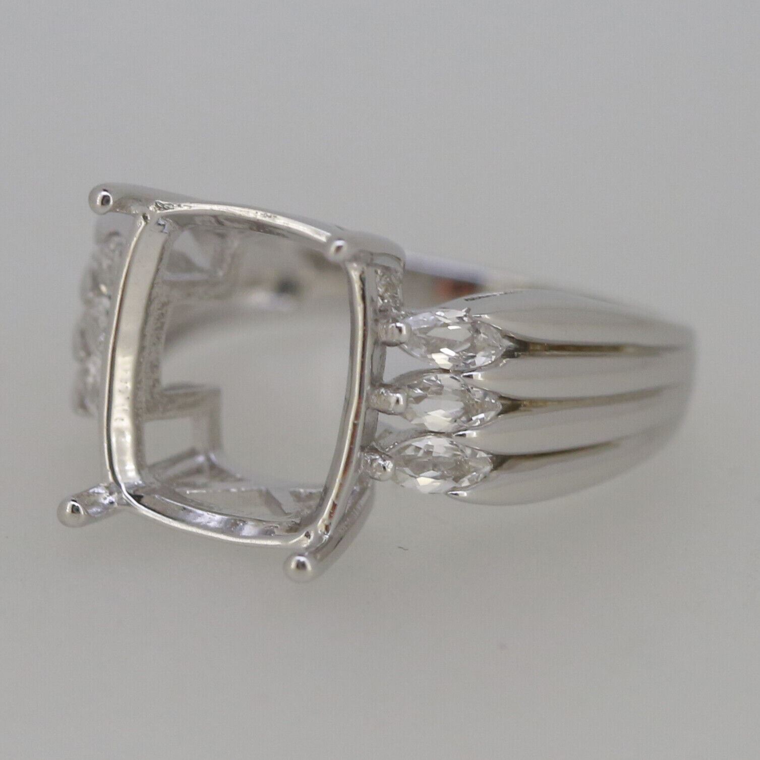 14K White Gold Semi Mount Ring Setting Cushion CU 12x10mm Marquise Accent Shank