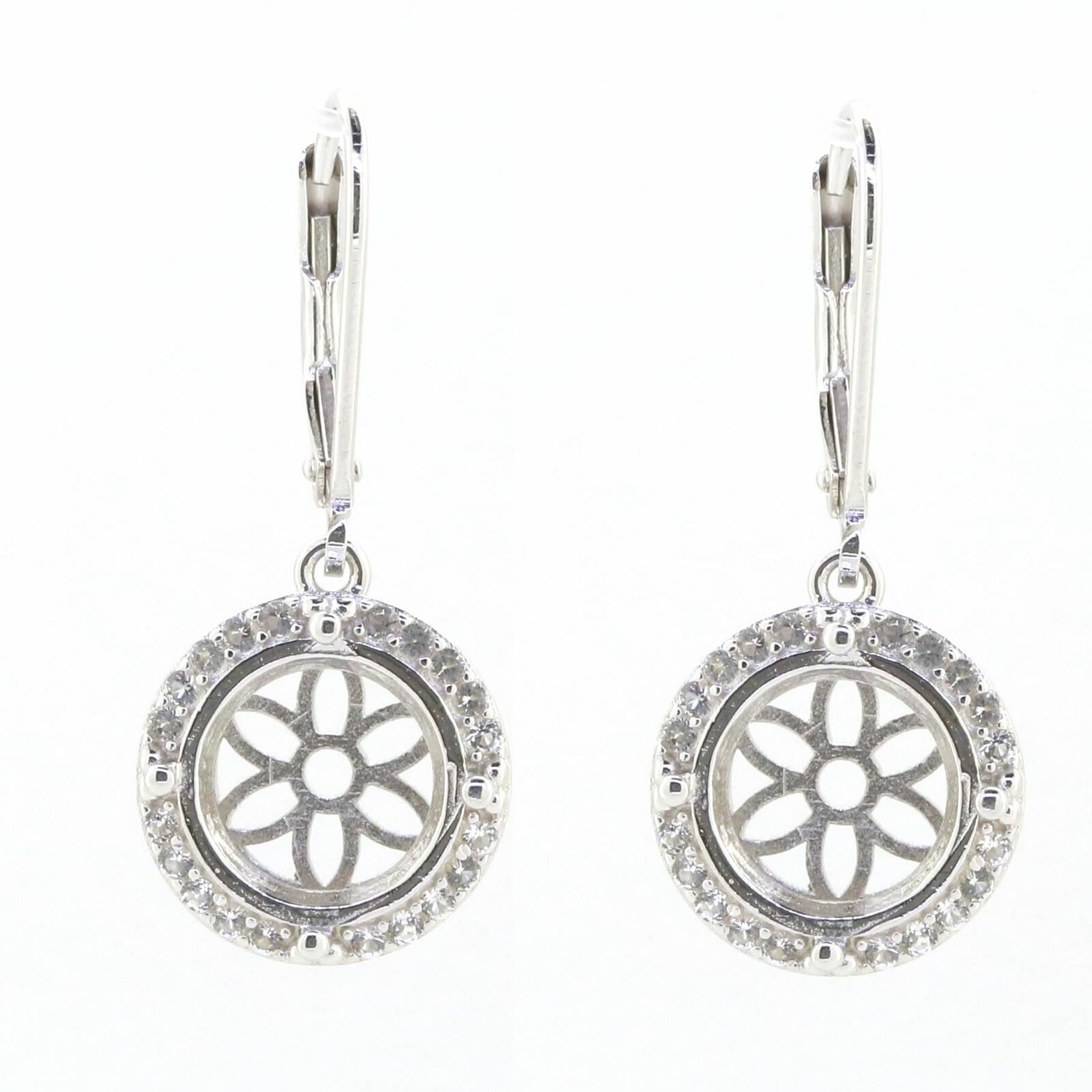 Sterling Silver Semi Mount Earrings Setting Round RD 10x10mm White Top