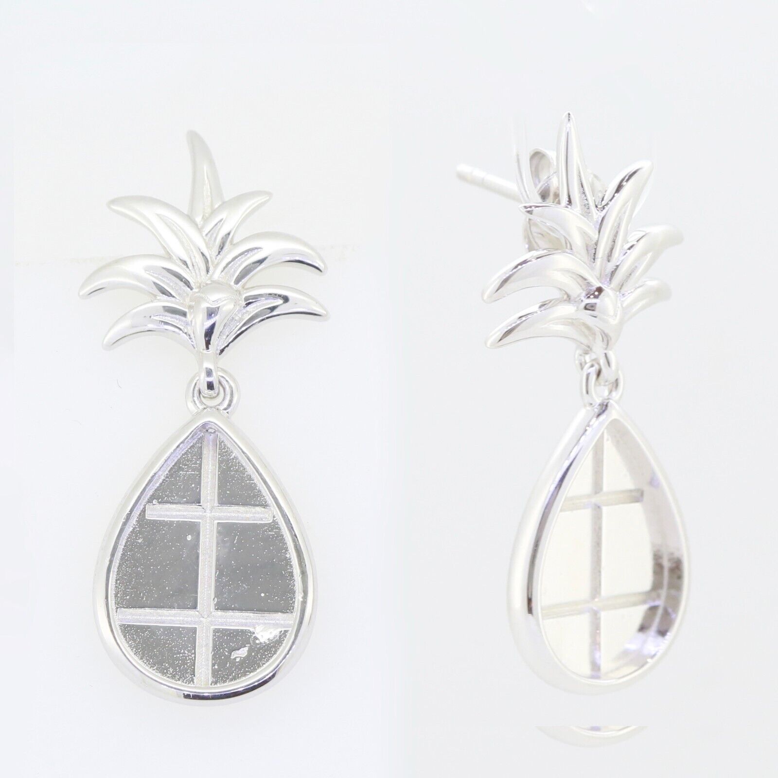 Sterling Silver Semi Mount Earrings Setting Pear PE 14X10mm Pineapple