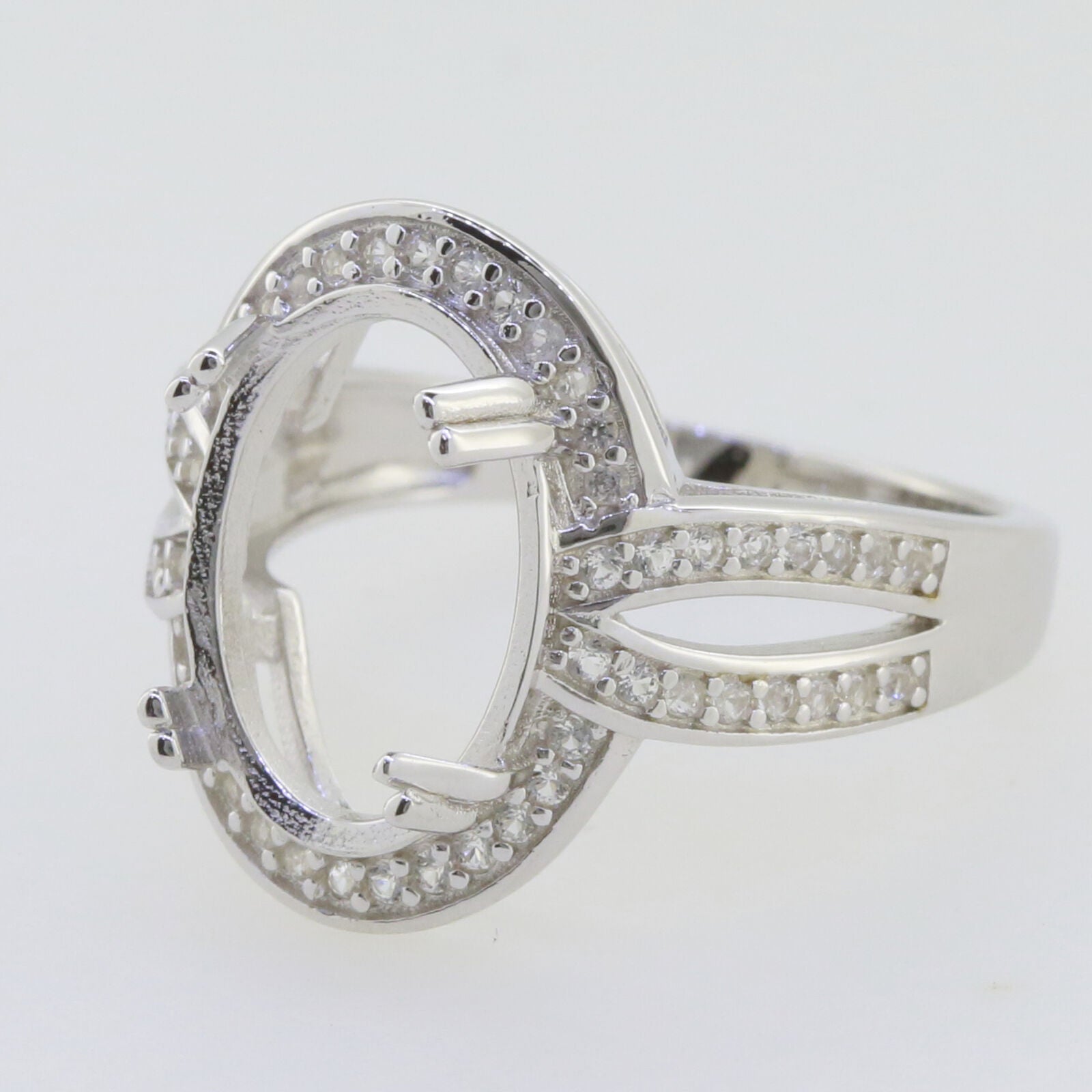 Sterling Silver Semi Mount Ring Setting Oval OV 14x10mm Halo size 11