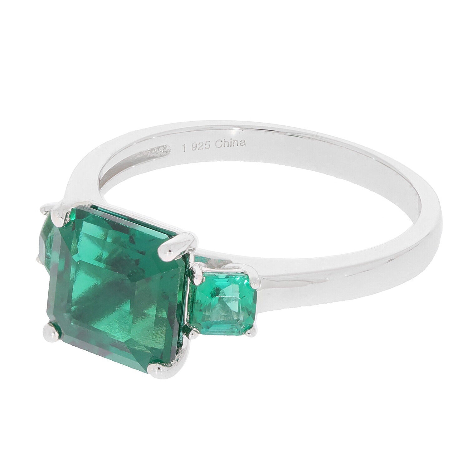 MTO Sterling Silver Semi Mount Ring Setting Emerald OCT 8X8mm SQ 3.5mm 3 Stones