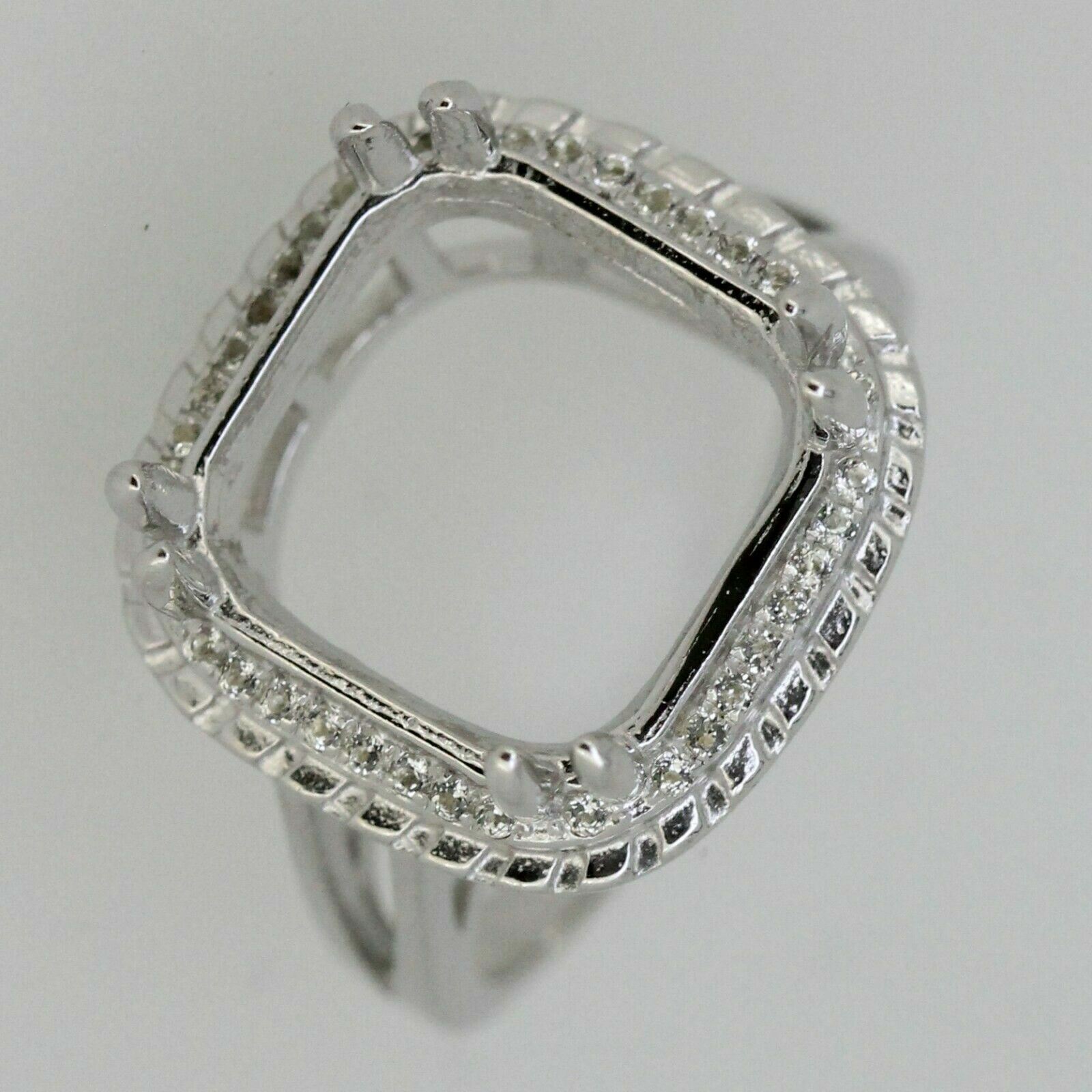 Sterling Silver Semi Mount Ring Setting Cushion Cu13x13mm Vintage Style Halo