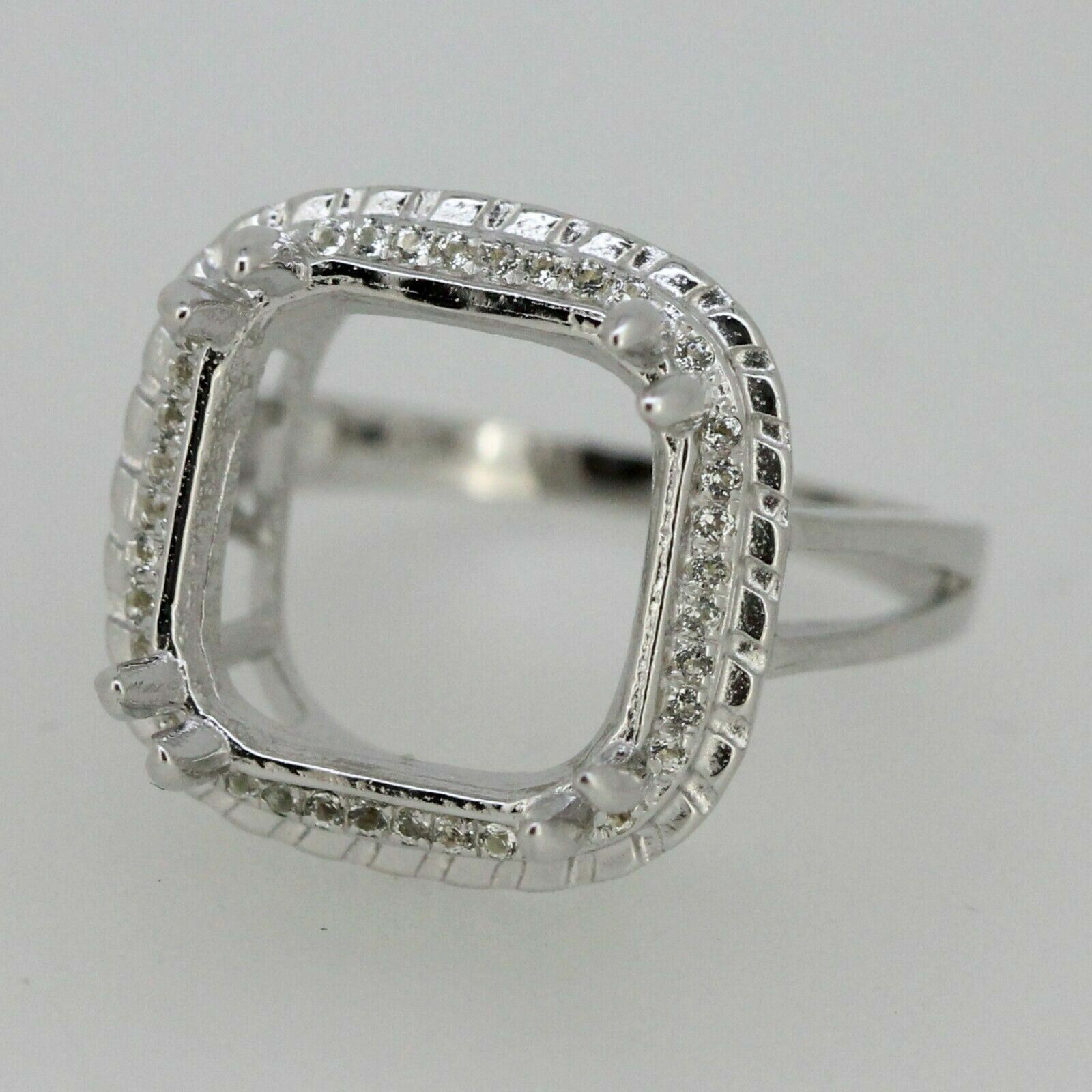 Sterling Silver Semi Mount Ring Setting Cushion Cu13x13mm Vintage Style Halo