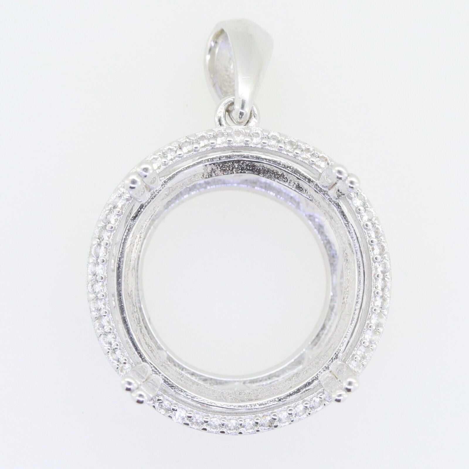 Sterling Silver Semi Mount Pendant Setting Round RD 25x25x17mm Halo Topaz