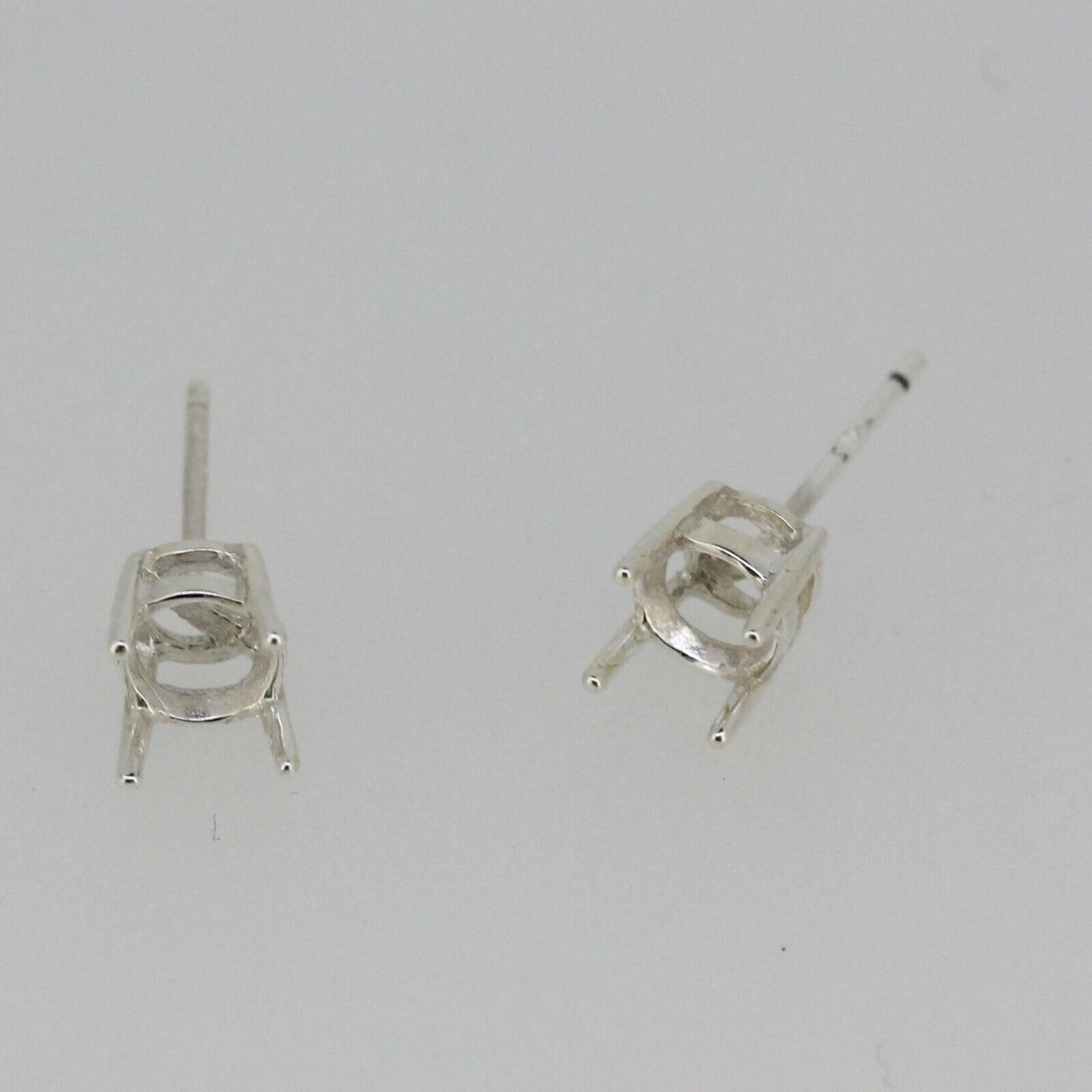 Sterling Silver Semi Mount Earrings Setting RD 6x6mm Stud 4 Prongs Stud L496E496