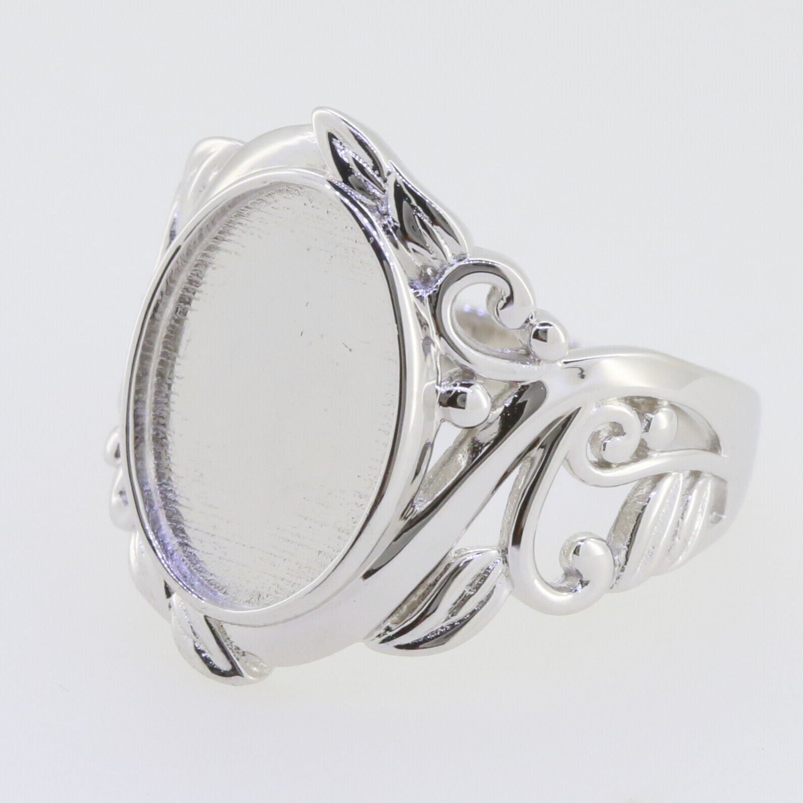 Sterling Silver Semi Mount Ring Setting Oval OV 14x10mm Cabochon White DK196