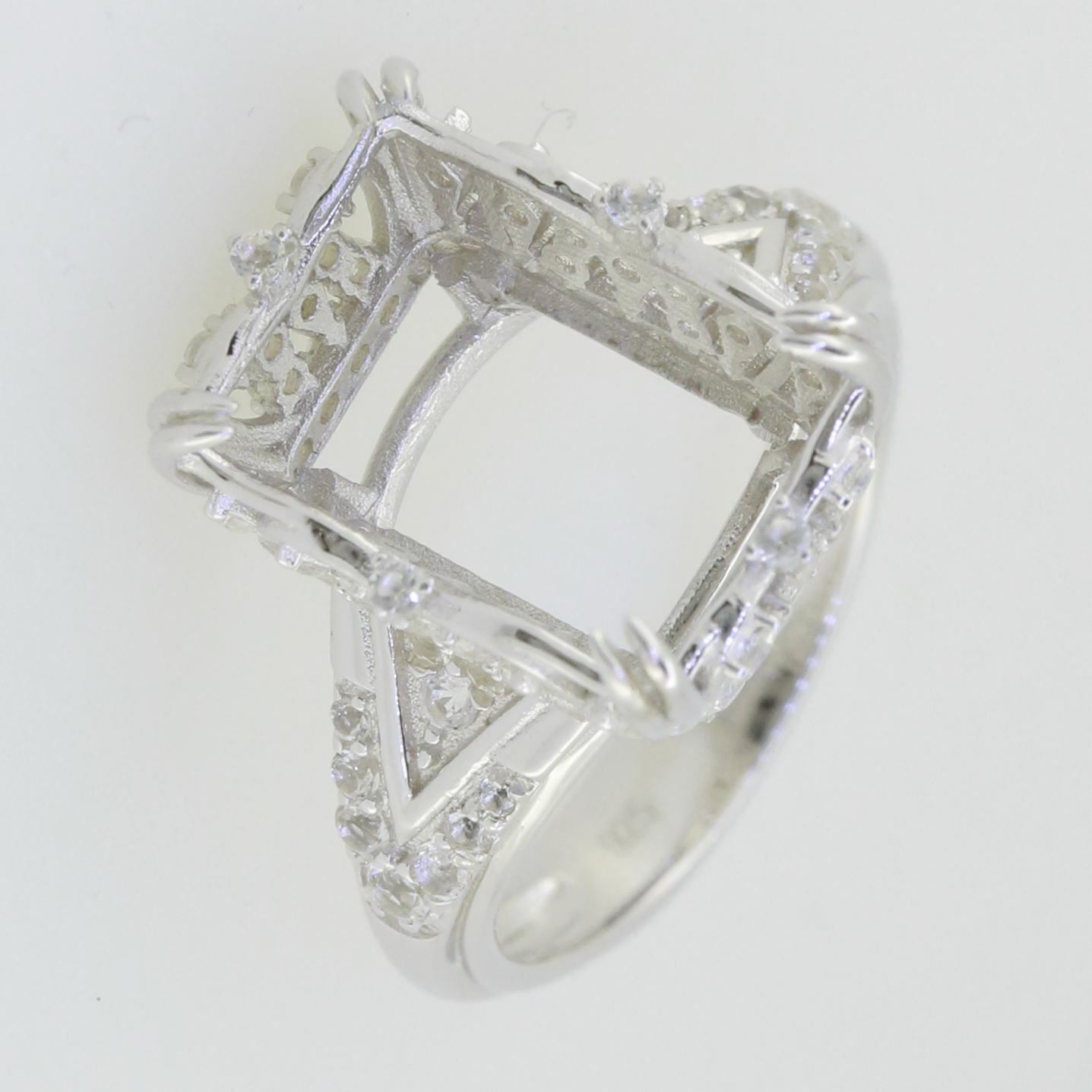 14K White Gold Semi Mount Ring Setting Emerald OCT 14X10mm