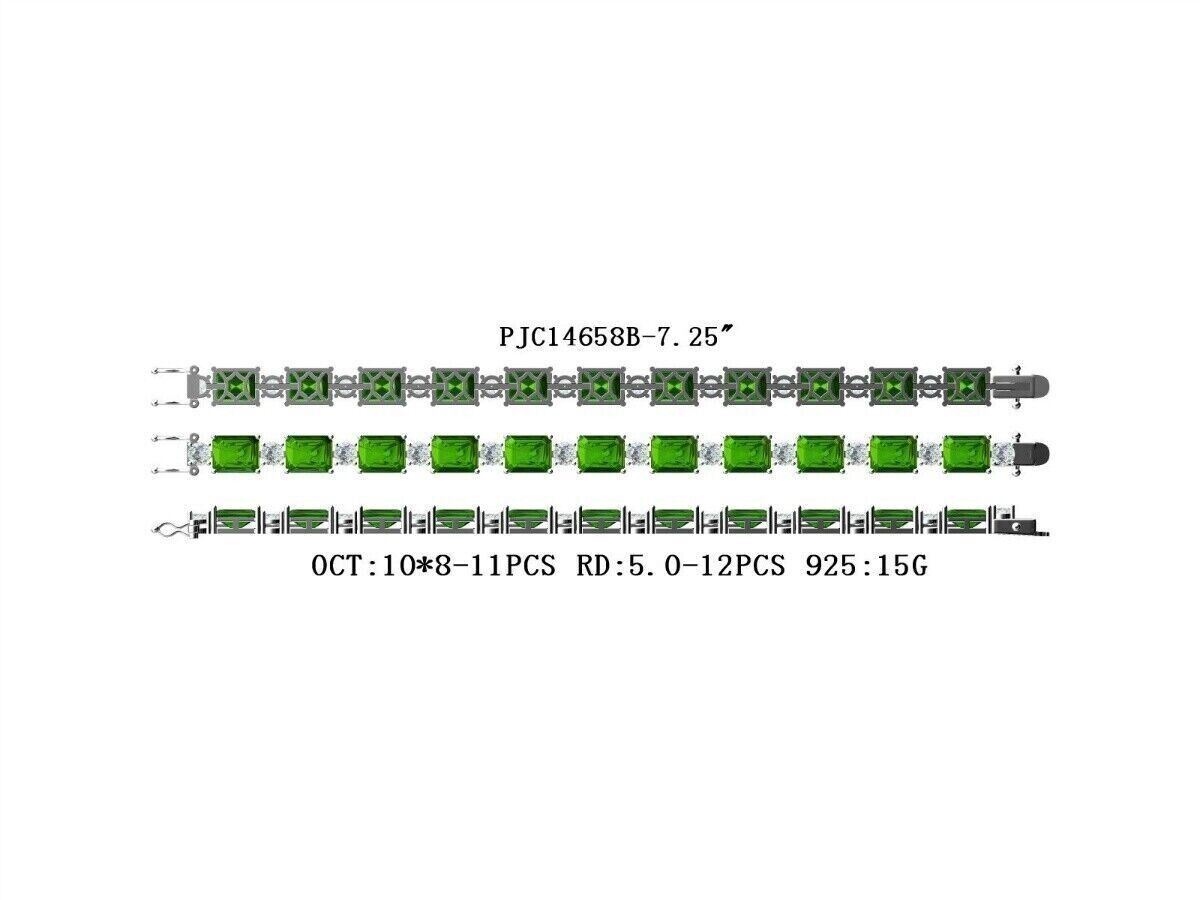 MTO Sterling Silver Semi Mount Tennis Bracelet Setting Emerald OCT 10X8 5x5mm