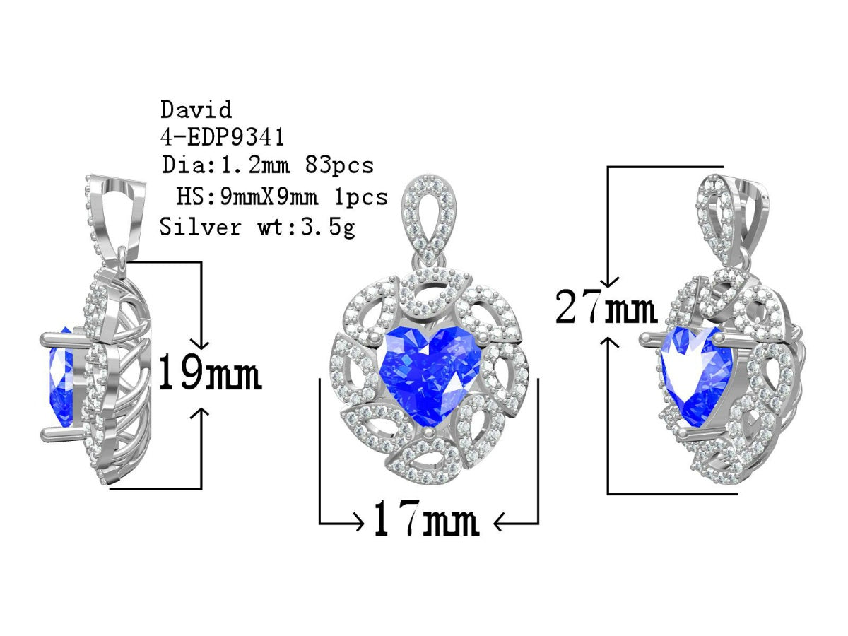 Sterling Silver Semi Mount Pendant Setting Heart HT 9X9mm