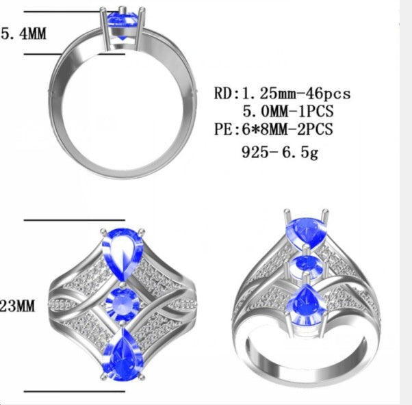 Sterling Silver Semi Mount Ring Setting Pear PE 8X6mm
