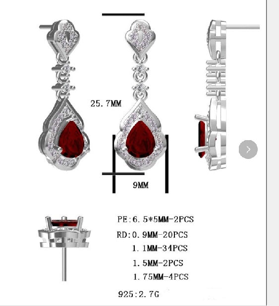 Sterling Silver Semi Mount Earrings Setting Pear PE 6.5X5mm